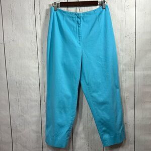 Talbots Petites Stretch Blue Flat Front Lined Cotton Front Zip Textured Capri